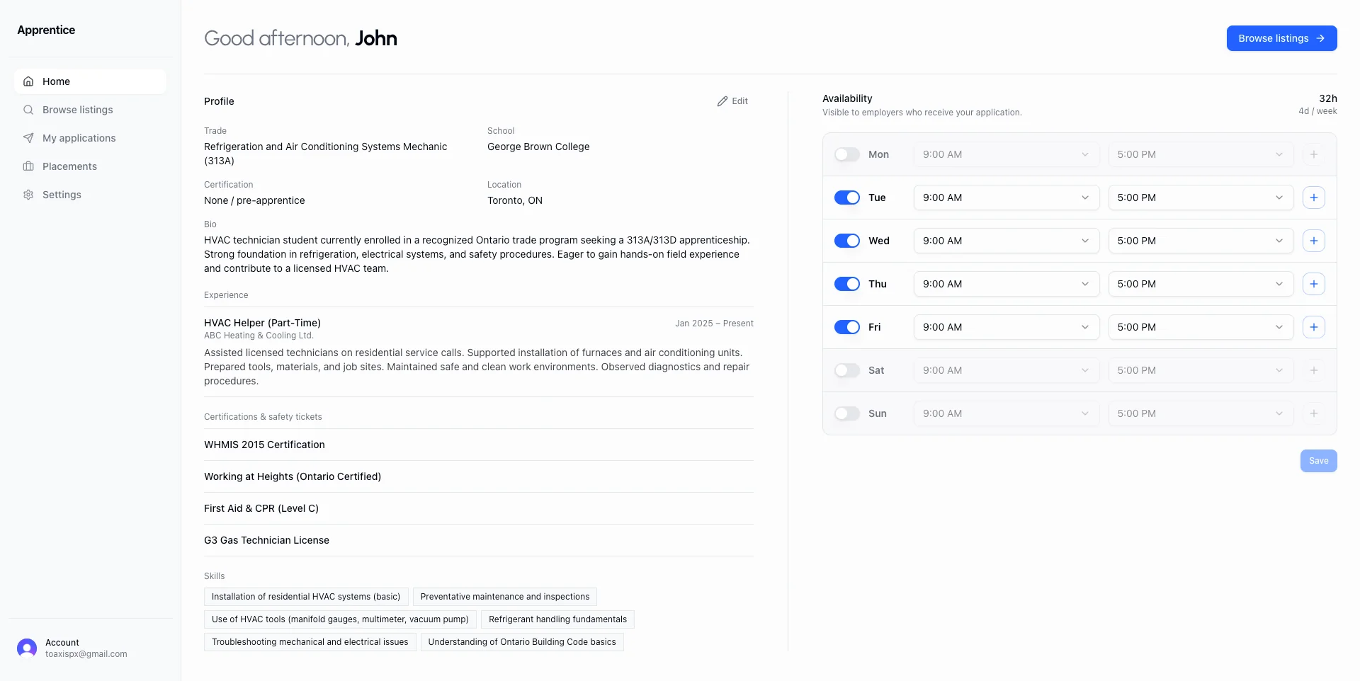 Apprentice Dashboard Preview
